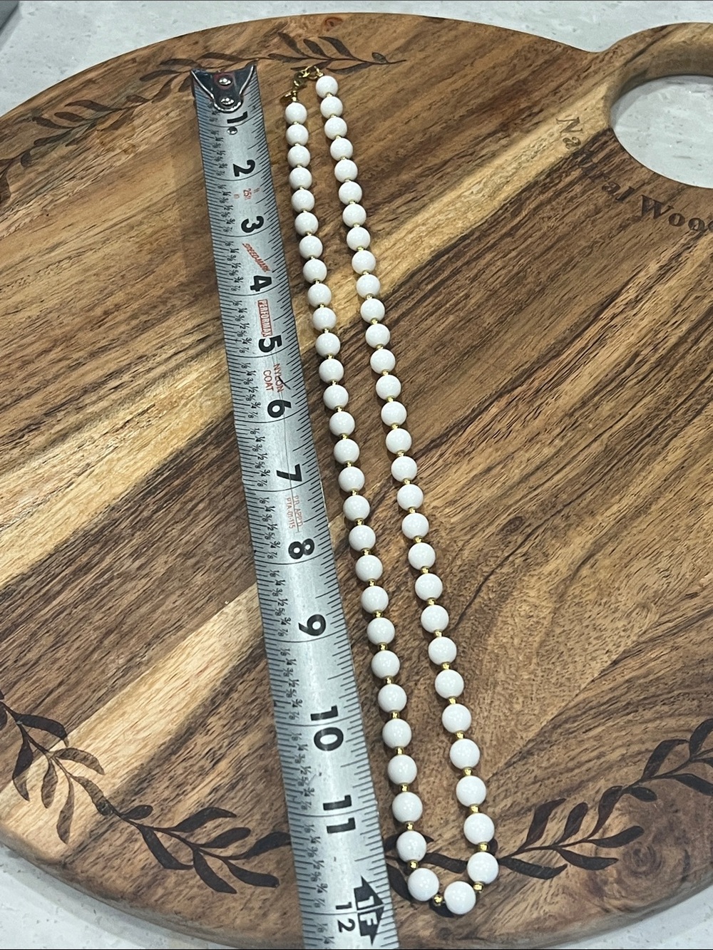 Vintage Monet White Bead Necklace with Gold Accents - Picture 9 of 9